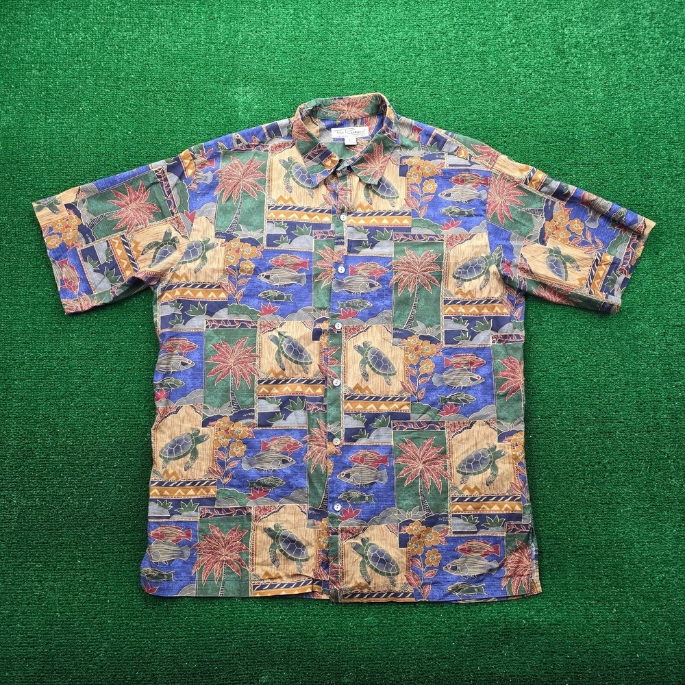 Tori Richard Cotton Lawn Hawaiian Resort Shirt‎ Mens Large Turtle Fish Tropical
